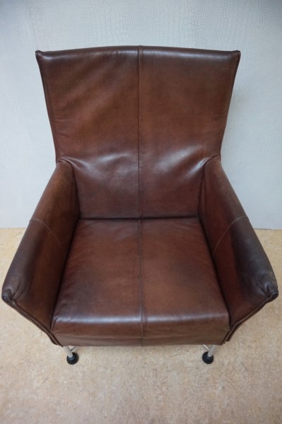 Montis-Charly-Flex-stoel-fauteuil-Gerard van den Berg-bruin-leder-rvs-vintage-geleefd-gebruikt-tweedehands